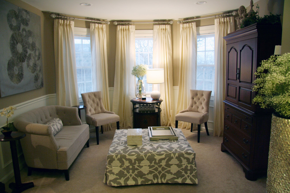 Photo of a medium sized victorian formal enclosed living room in Nashville with beige walls and carpet.