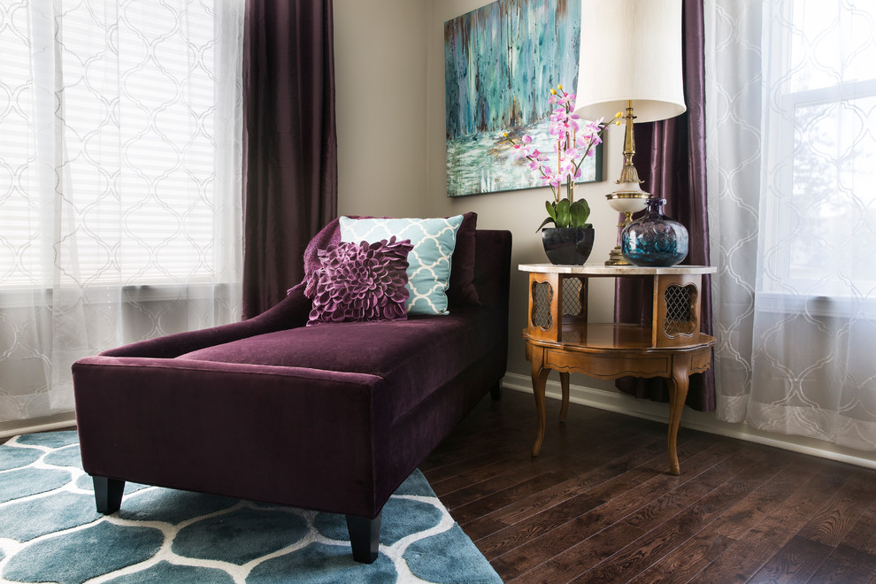 Living room - small eclectic formal and open concept dark wood floor living room idea in Milwaukee with beige walls, no fireplace and no tv