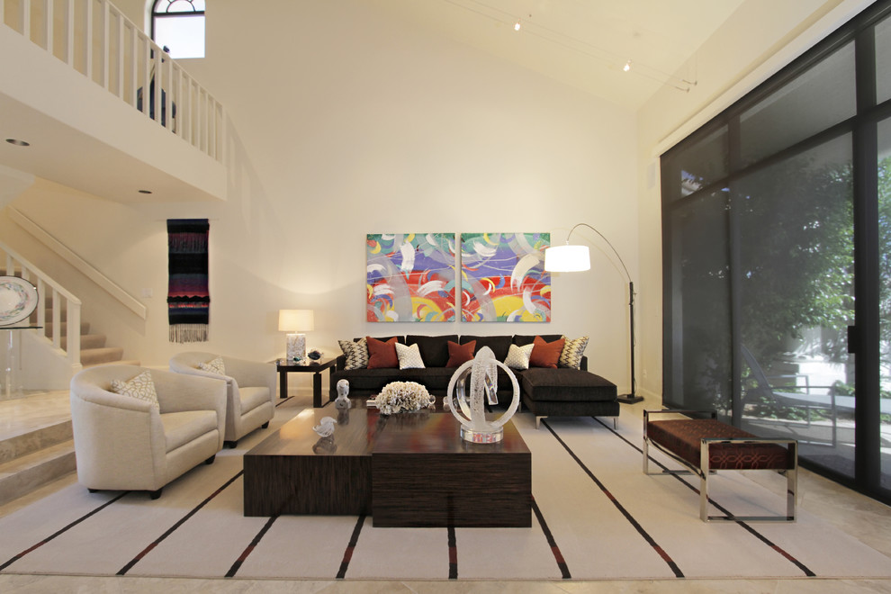 Design ideas for an expansive eclectic living room in Phoenix with white walls.