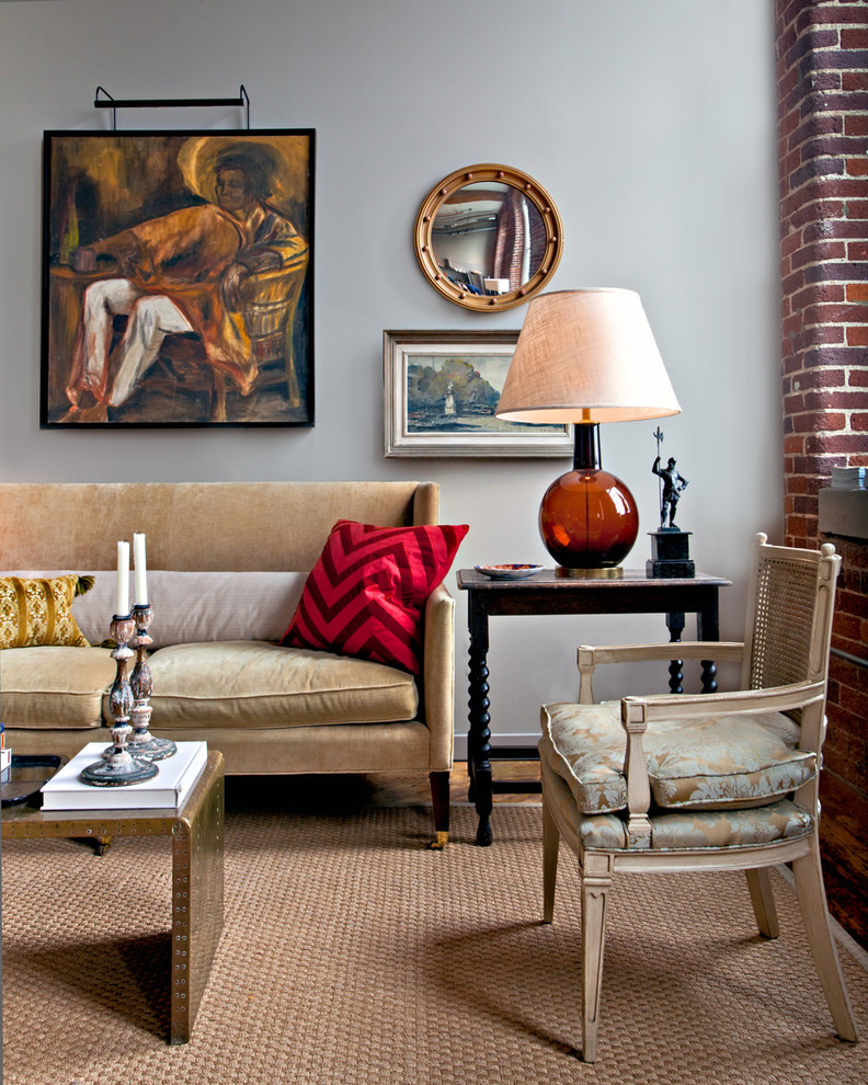 Eclectic living room photo in Nashville with gray walls