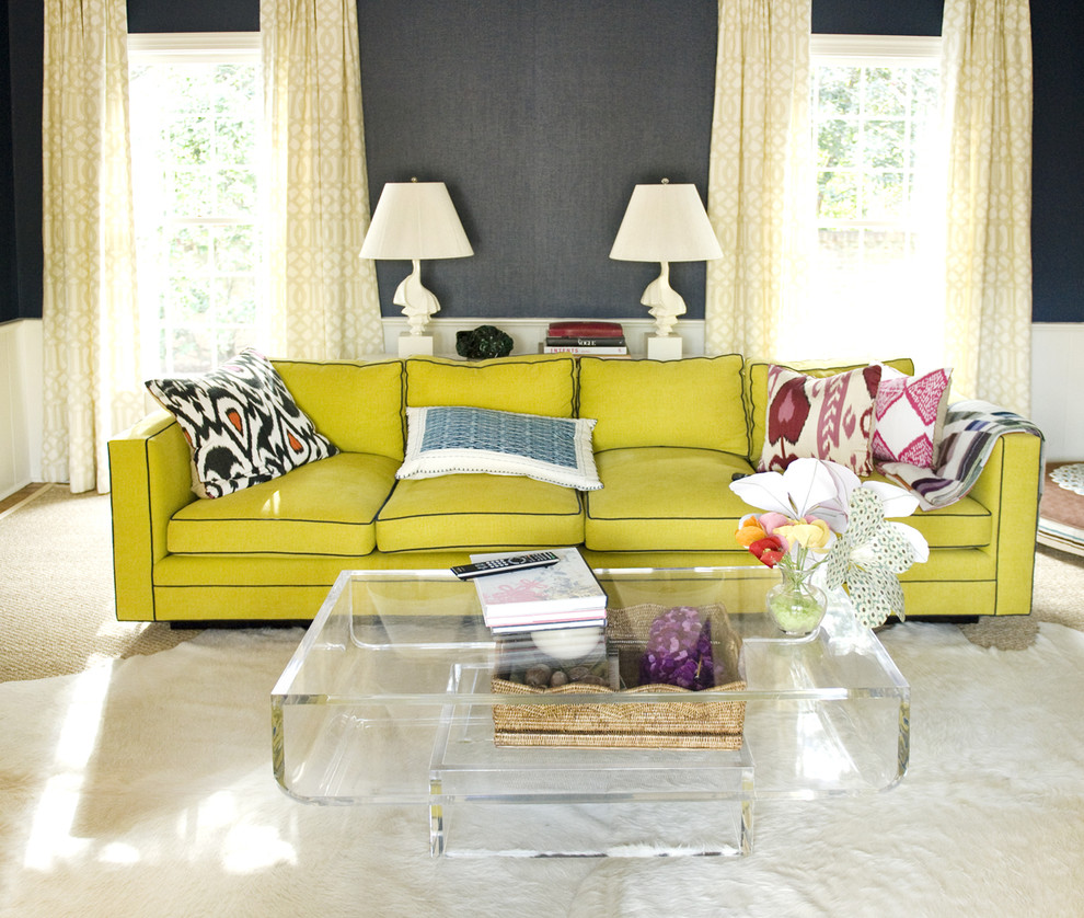 Example of an eclectic living room design in Other with blue walls