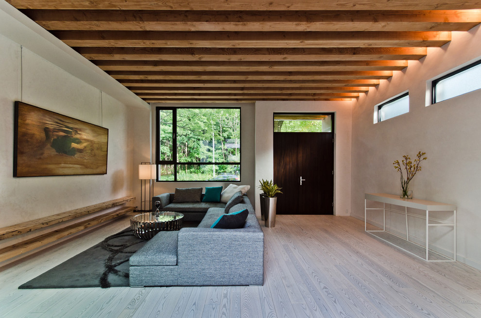 Immagine di un grande soggiorno minimal con pareti beige