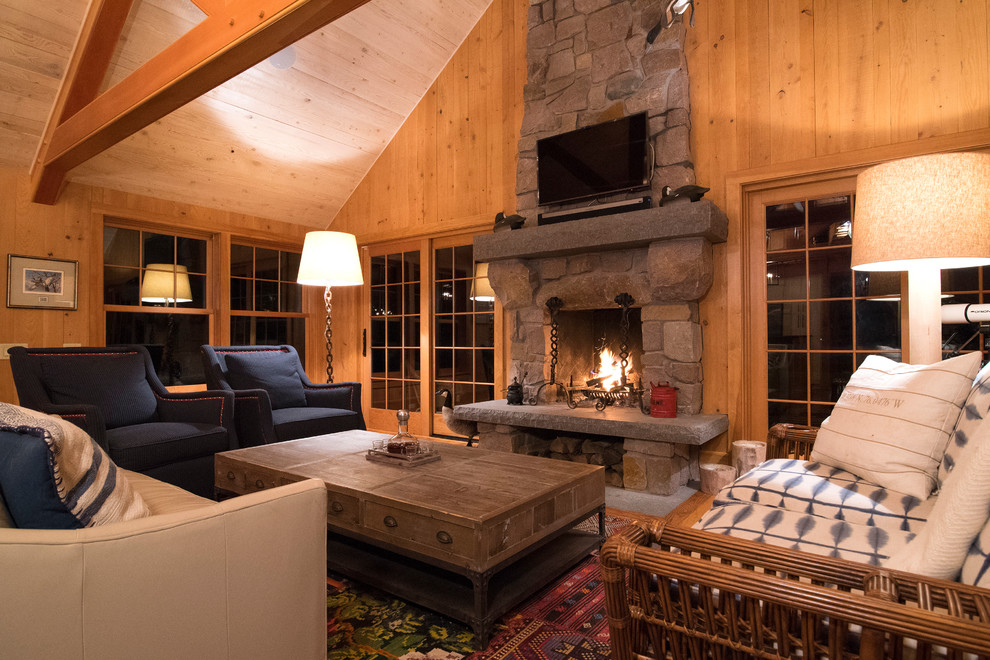 This is an example of a rustic living room in New York.