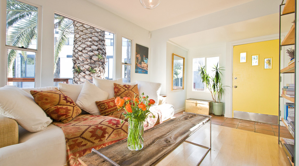 Living room - contemporary living room idea in Los Angeles with white walls