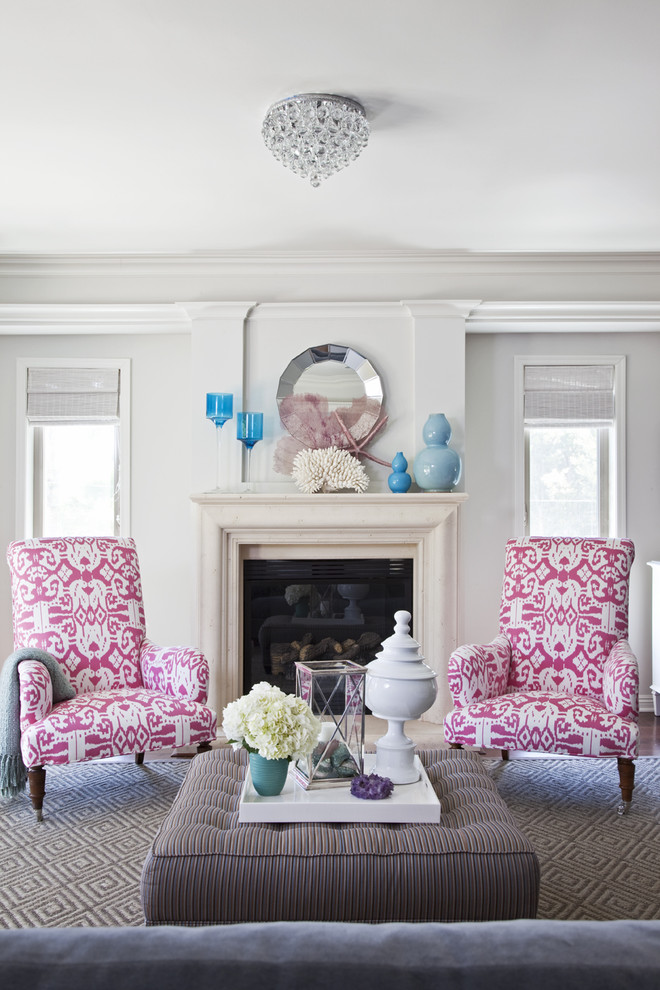 Living room - traditional formal living room idea in Los Angeles with a standard fireplace and no tv