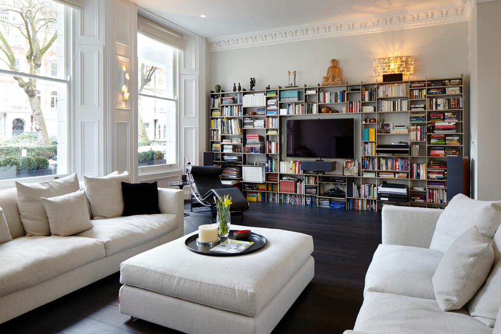 Contemporary living room in London with a reading nook.