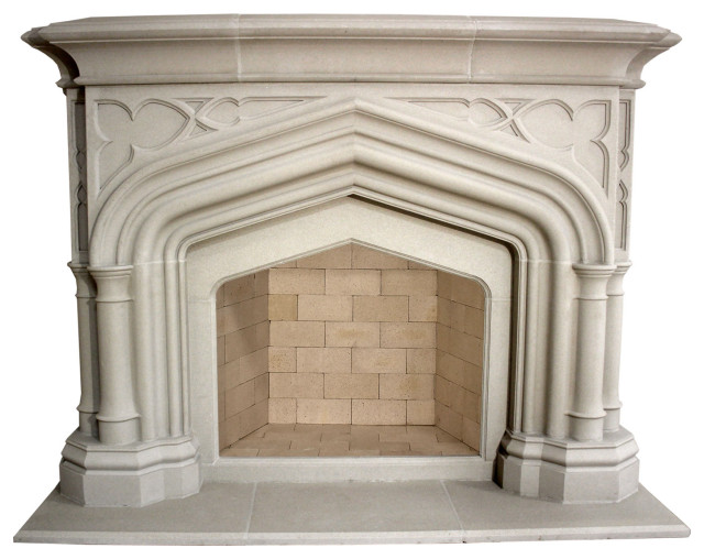 English/ Tudor Fireplace Mantel Styles - Mediterráneo - Salón - Oklahoma  City - de DeVinci Cast Stone | Houzz