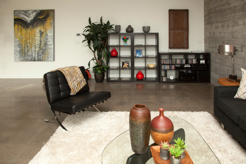 Minimalist living room photo in Portland