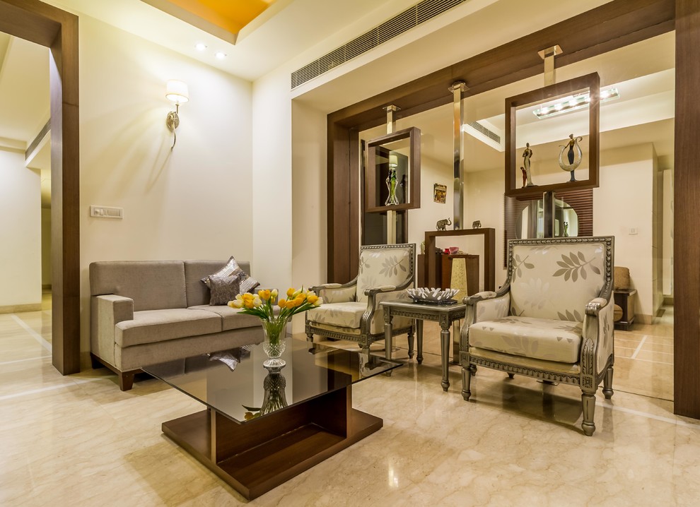 Design ideas for a world-inspired living room in Delhi.
