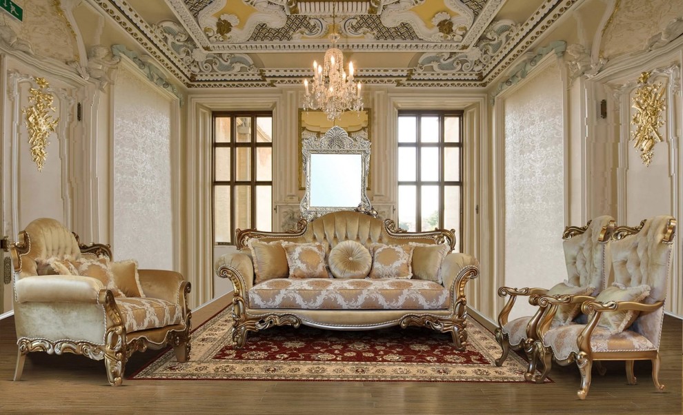Пример оригинального дизайна: большая гостиная комната в викторианском стиле