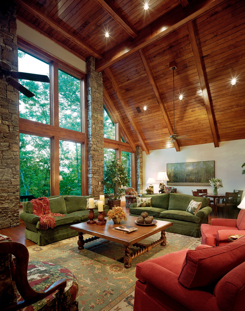Example of a large mountain style living room design in Atlanta