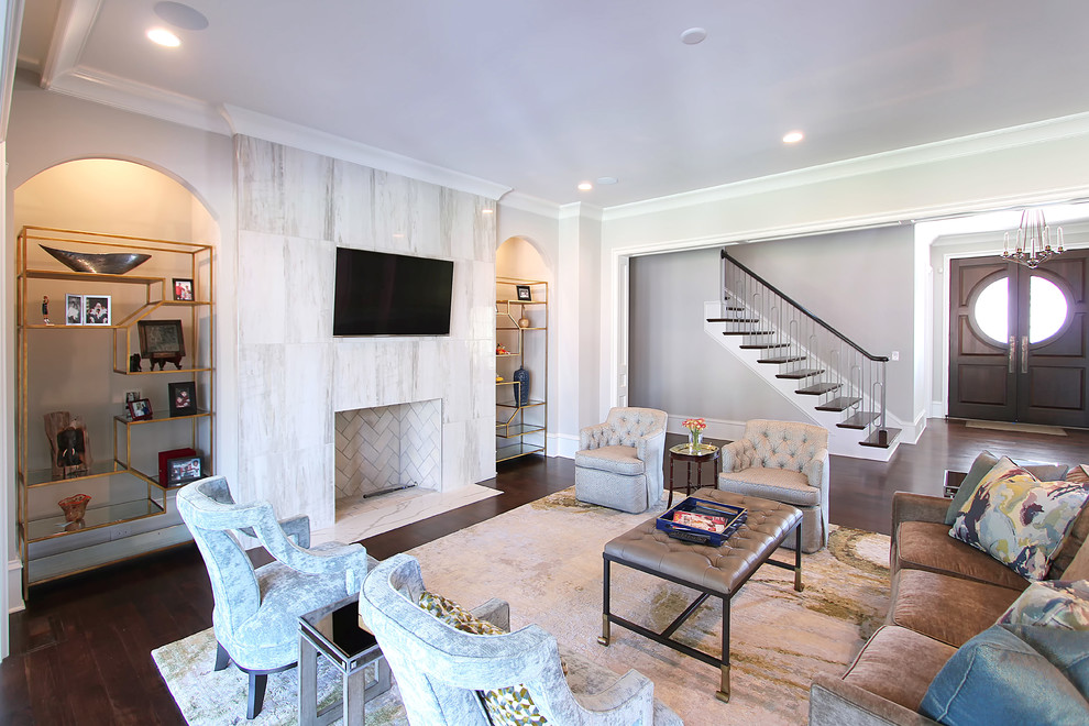 This is an example of a contemporary living room in Charlotte.