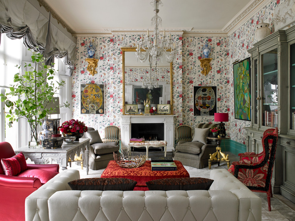 Living room - eclectic formal living room idea in London with a standard fireplace