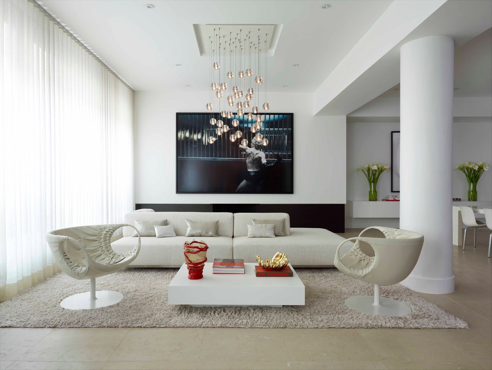 Example of a trendy open concept living room design in New York