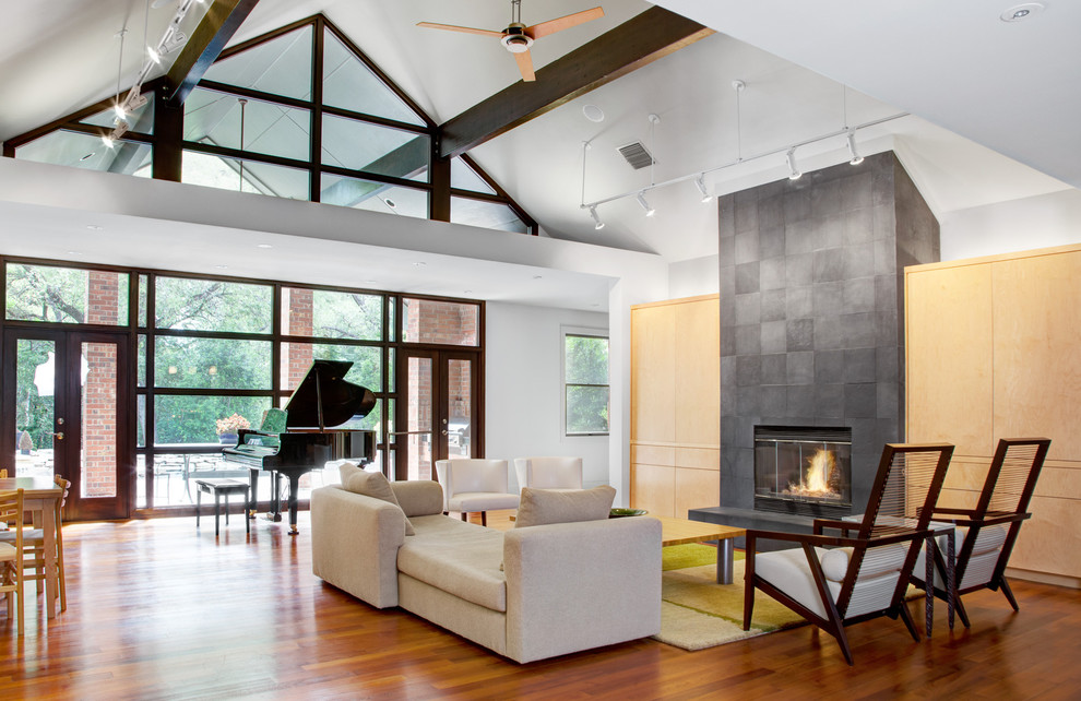 Inspiration for a modern living room remodel in Austin with a music area