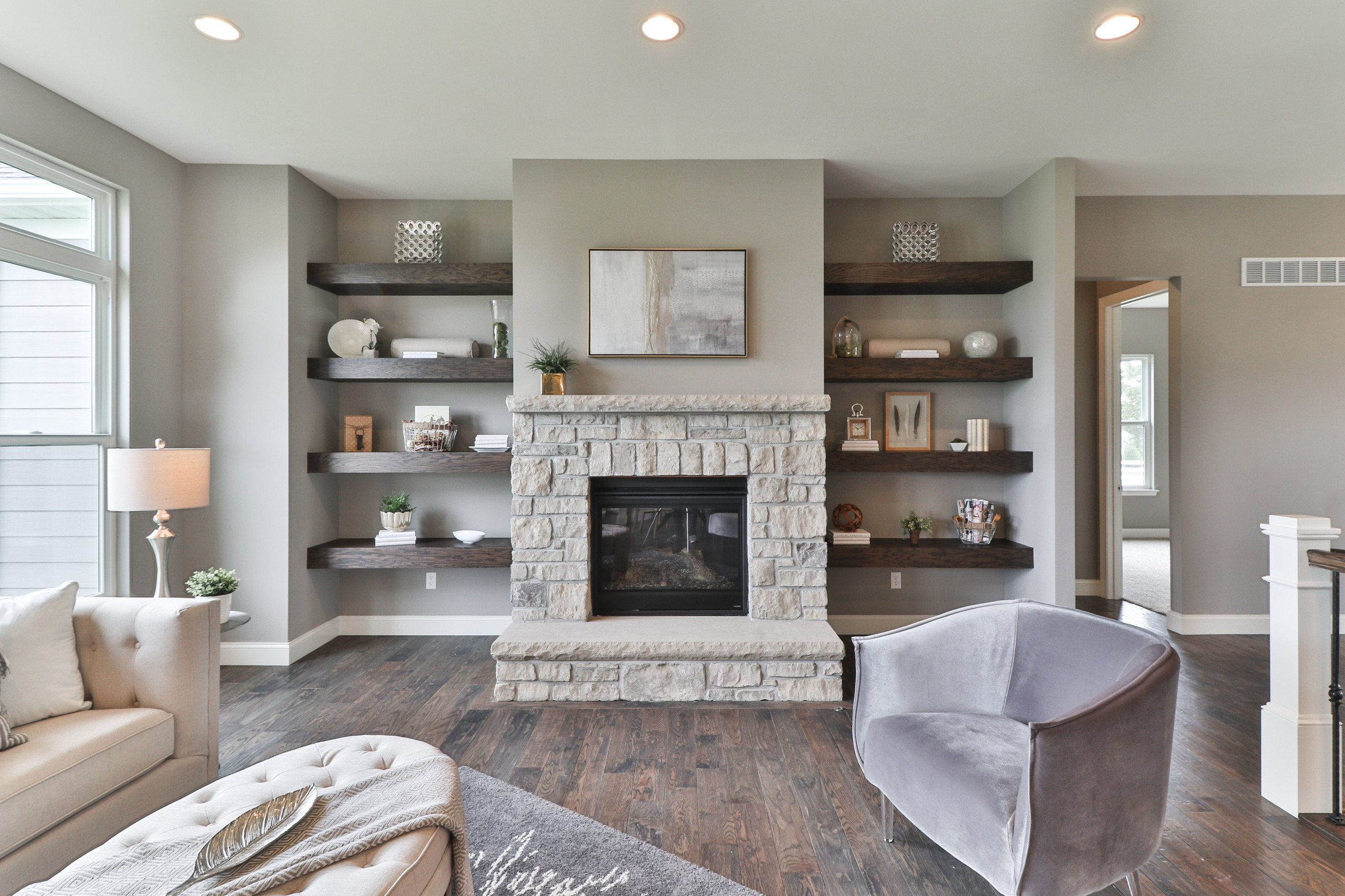 75 Beautiful Living Room with Dark Hardwood Flooring and Beige