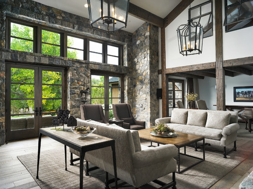 Inspiration for a cottage living room remodel in Denver with gray walls 