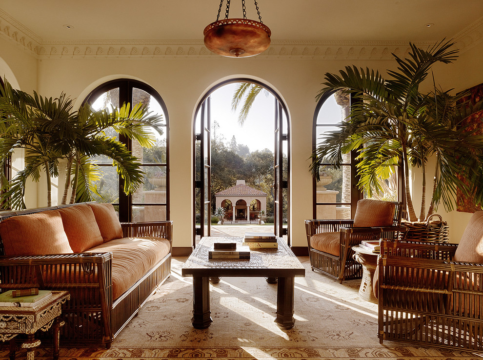 Living room - large mediterranean living room idea in San Francisco with beige walls