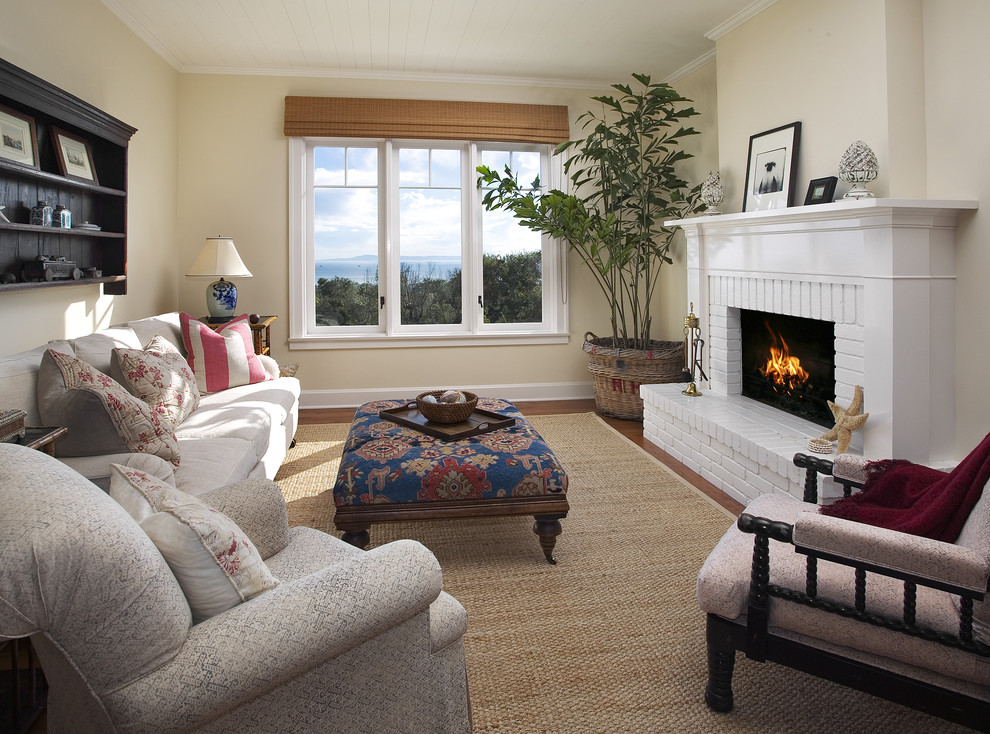 Classic living room in Santa Barbara with yellow walls.