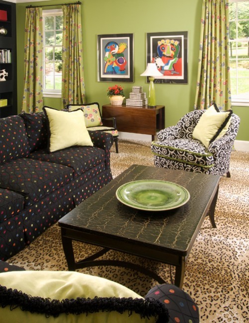 Living room - traditional living room idea in Charlotte with green walls
