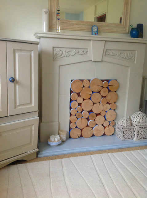 Faux Log Stack for an Empty Fireplace with Log Wall Tiles - Transitional -  Living Room - Gloucestershire - by The Log Basket | Houzz IE
