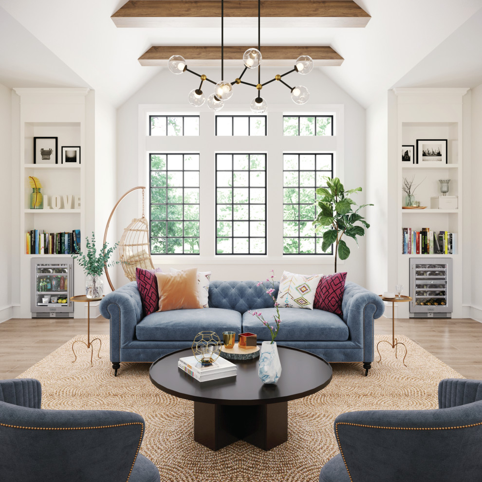 Example of a transitional living room design in Other