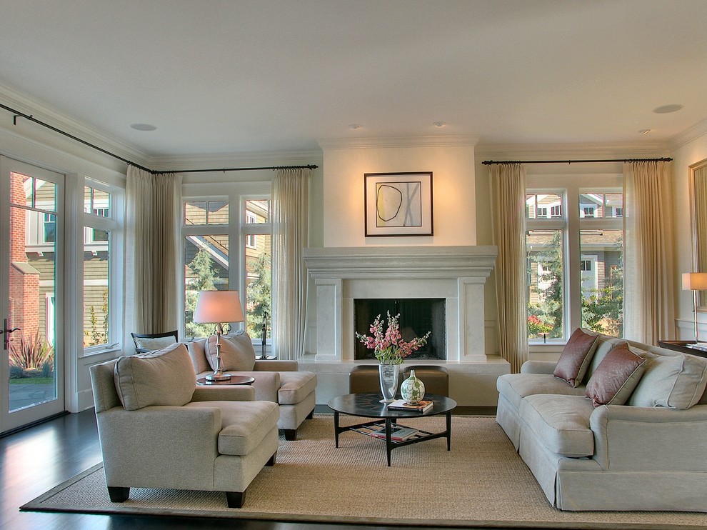 Inspiration for a large contemporary formal living room in Seattle with a standard fireplace and no tv.