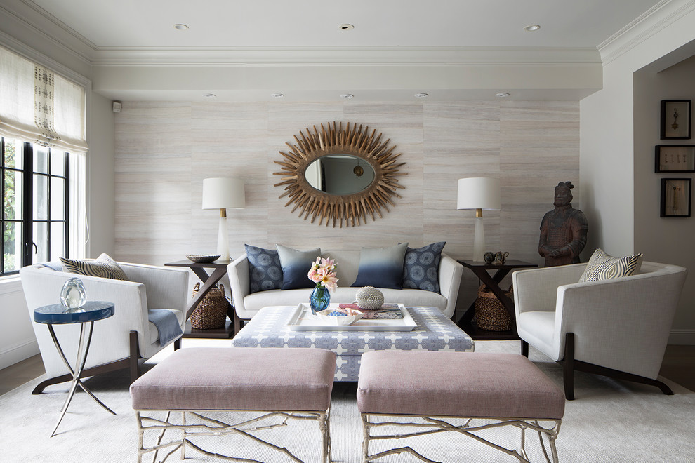 Immagine di un soggiorno minimal con pareti bianche e sala formale