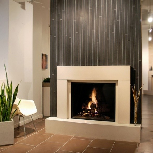 Inspiration for a small modern formal and enclosed living room remodel in Orange County with a standard fireplace