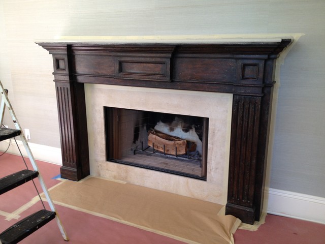 Fireplace Makeover Dark Wood Before Silver Leaf After American Traditional Living Room Orange County By Allison Cosmos - Dark Wood Fireplace Fireplace Makeover Dark Wood Before Silver Leaf After American Traditional Living Room Orange County By Allison Cosmos - Dark Wood Fireplace