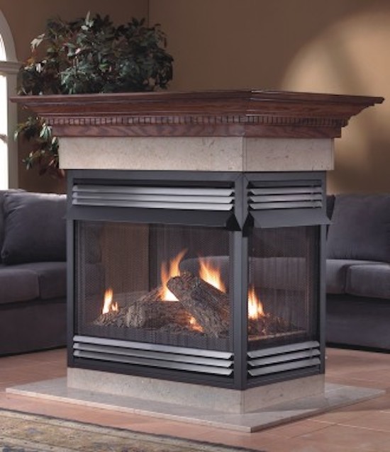 Mid-sized elegant formal ceramic tile and beige floor living room photo in Phoenix with beige walls, a two-sided fireplace and a metal fireplace