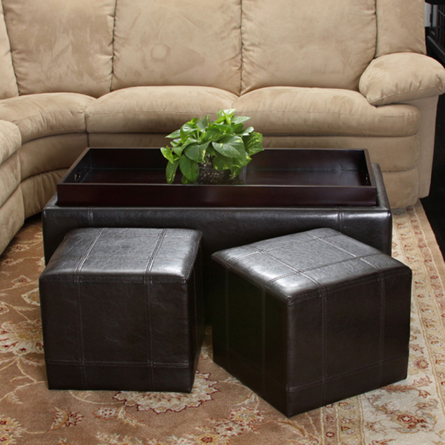 Five Brooks Espresso Brown Leather, Leather Ottoman Coffee Table Tray