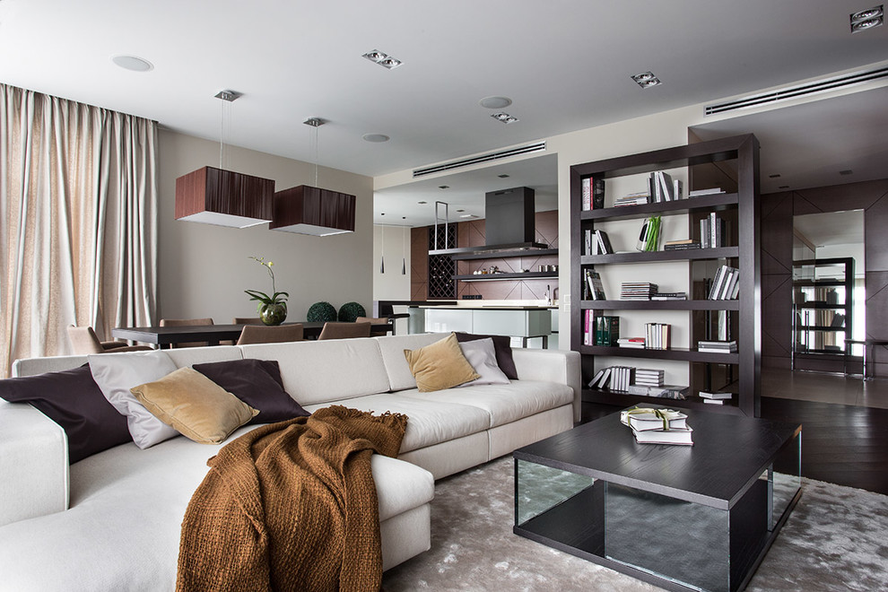 Источник вдохновения для домашнего уюта: гостиная комната в стиле модернизм с серыми стенами
