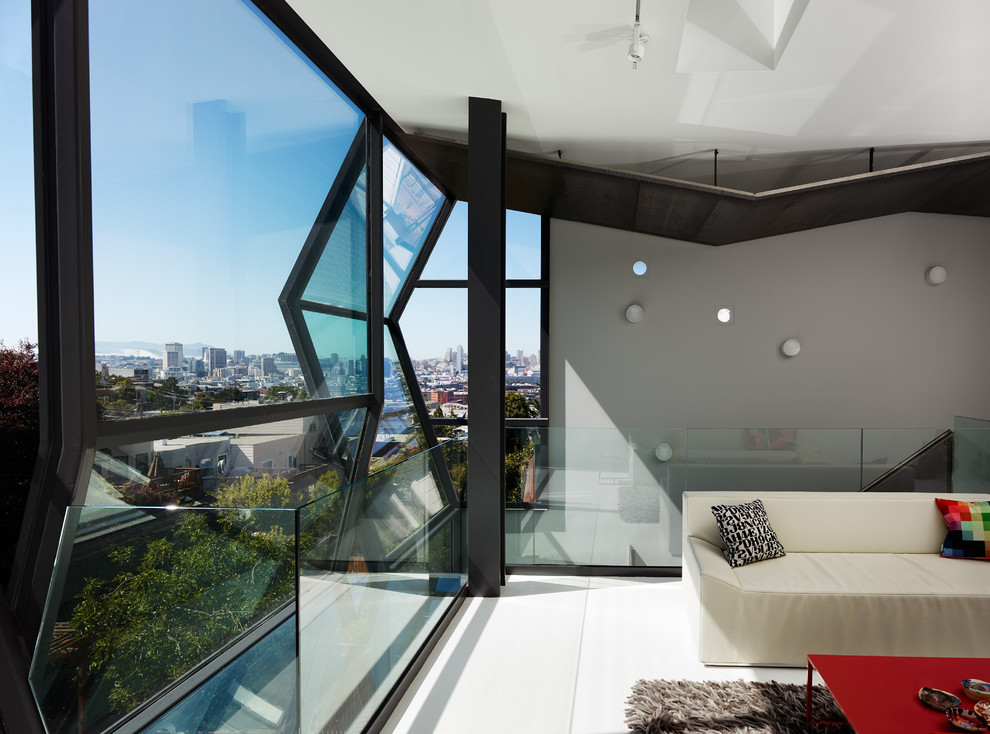 Modernes Wohnzimmer im Loft-Stil mit grauer Wandfarbe in San Francisco
