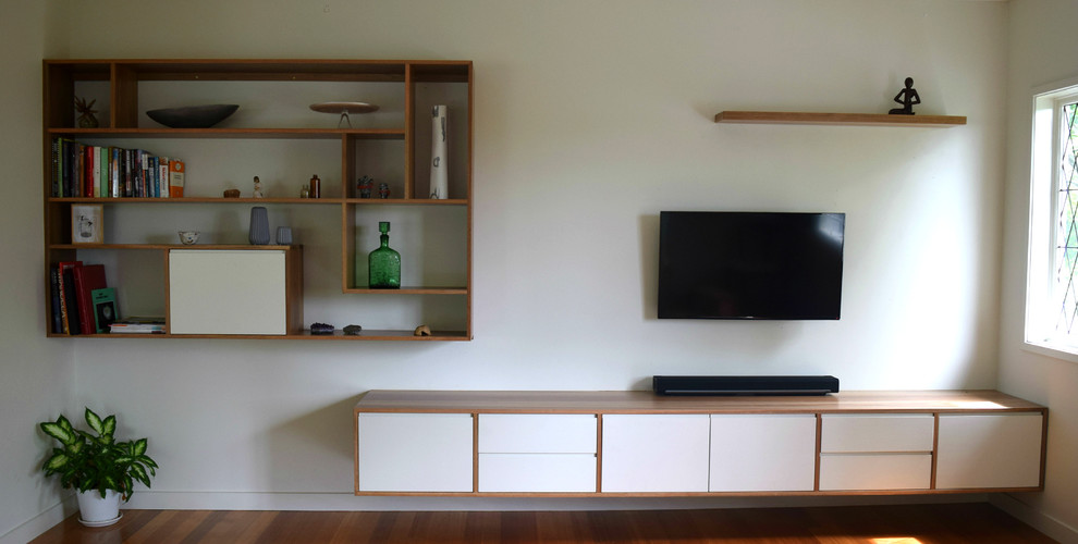 Floating entertainment unit and shelving Modern Living Room
