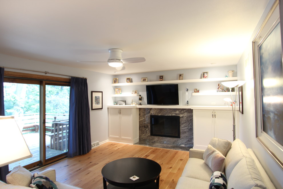 Floating Shelves Above Built In and Granite Surrounded
