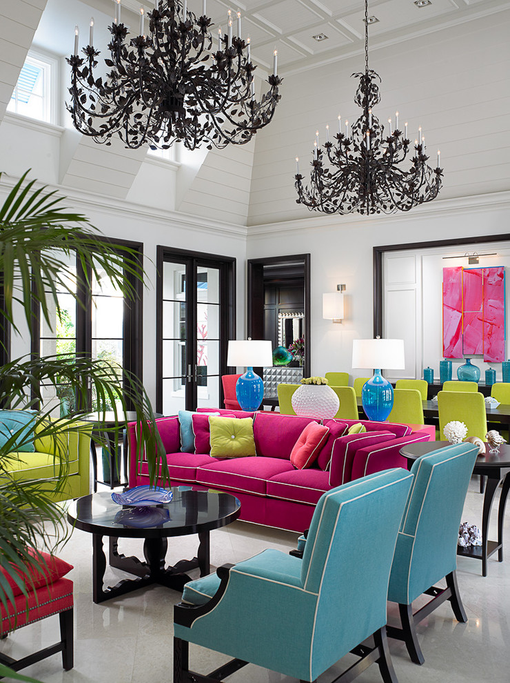 Living room - tropical living room idea in Toronto with white walls and no fireplace