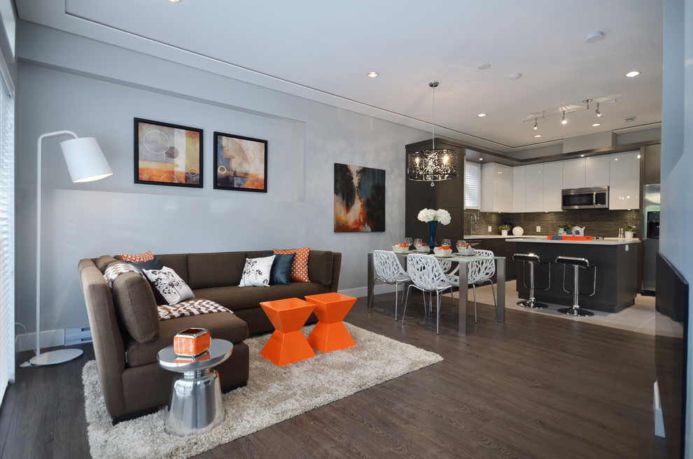 Living room - contemporary living room idea in Vancouver with gray walls