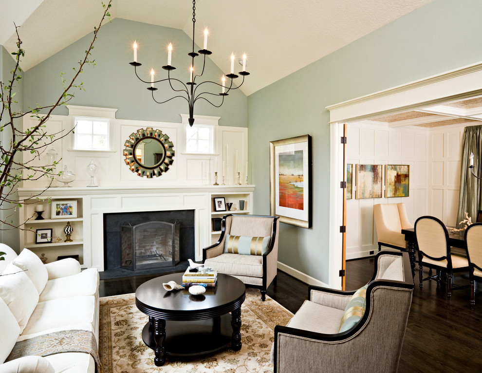 Living room - traditional living room idea in Portland with gray walls