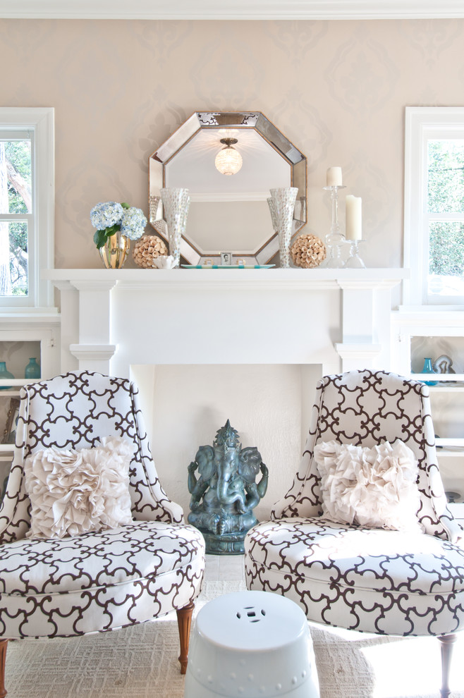 Inspiration for a timeless living room remodel in Austin with beige walls