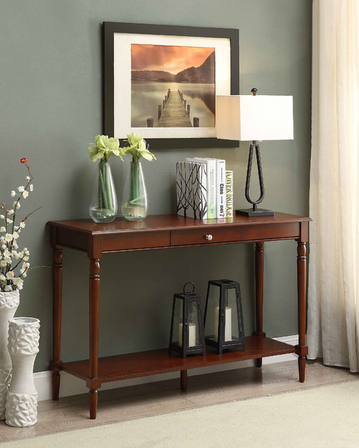 French Country Console Table with Drawer and Shelf Traditional Living Room Chicago by