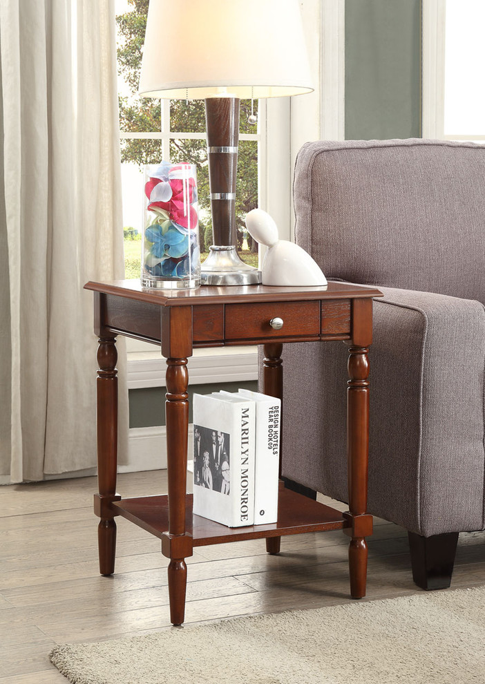 French Country End Table with Drawer and Shelf Contemporary Living