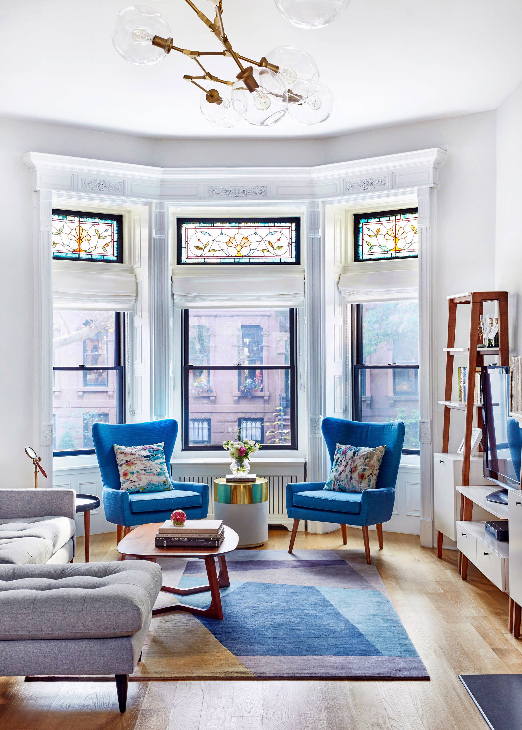 blue mid century modern living room