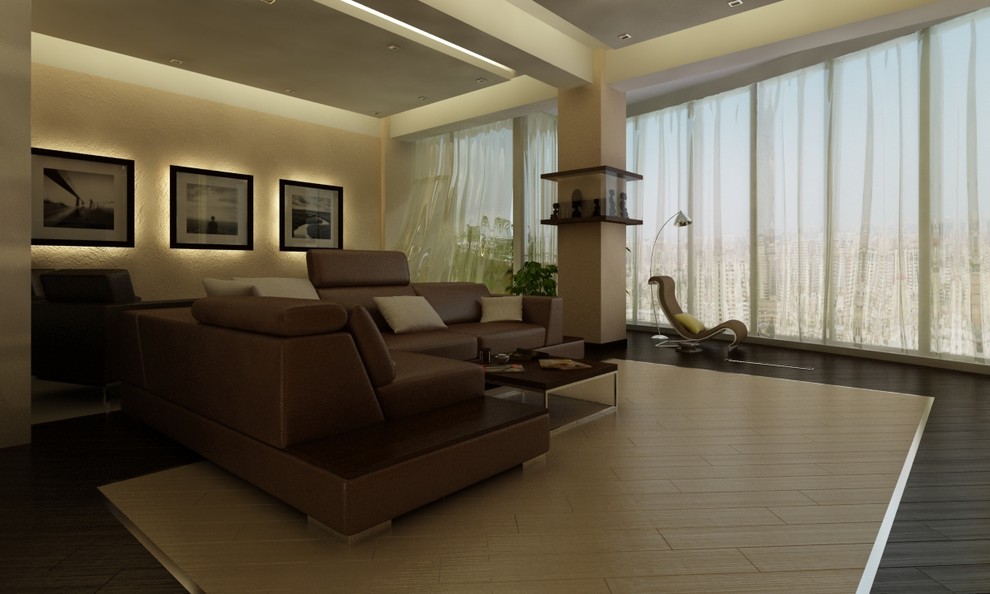 Idee per un soggiorno minimalista con pareti beige
