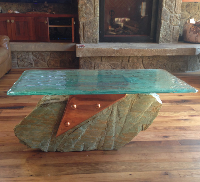 Fused Midori Glass Table Top Montagne Piscine Seattle par