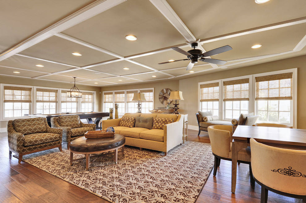 Huge elegant living room photo in Philadelphia with beige walls