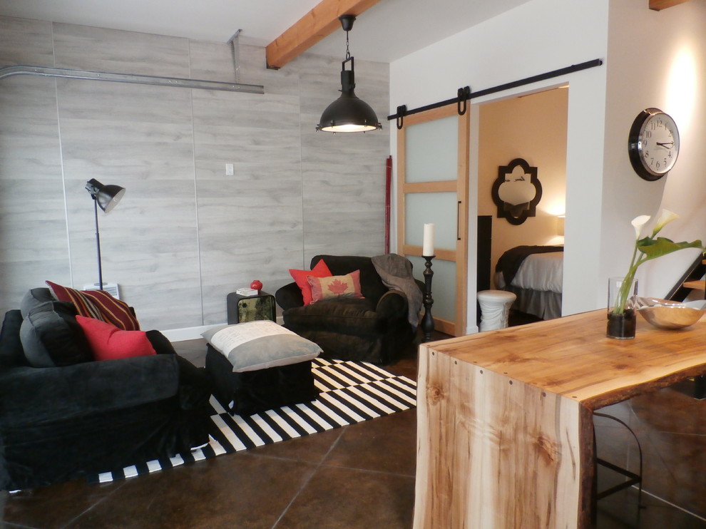 Garage turned into Industrial Living Space Industrial Living Room