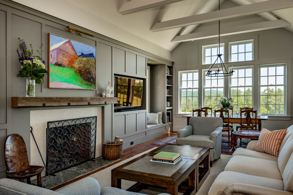 Example of a farmhouse living room design in Burlington