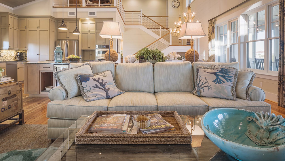 Photo of a coastal living room in Charlotte.
