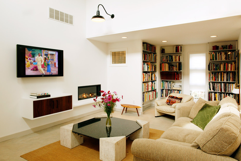 Inspiration for a contemporary living room remodel in Philadelphia with white walls
